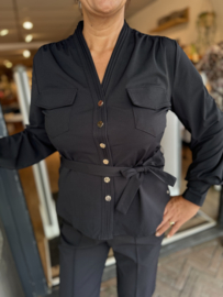 Triple Nine Blouse Cargo Pockets and Belt Black 5926