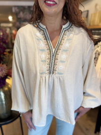 C&S Nancy Blouse Sand/ Jade Green