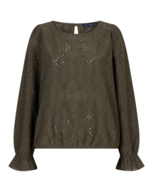 Red Button Ajour Top Khaki