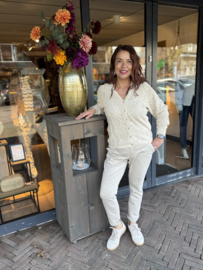 Red Button Cardigan Ajour Sand