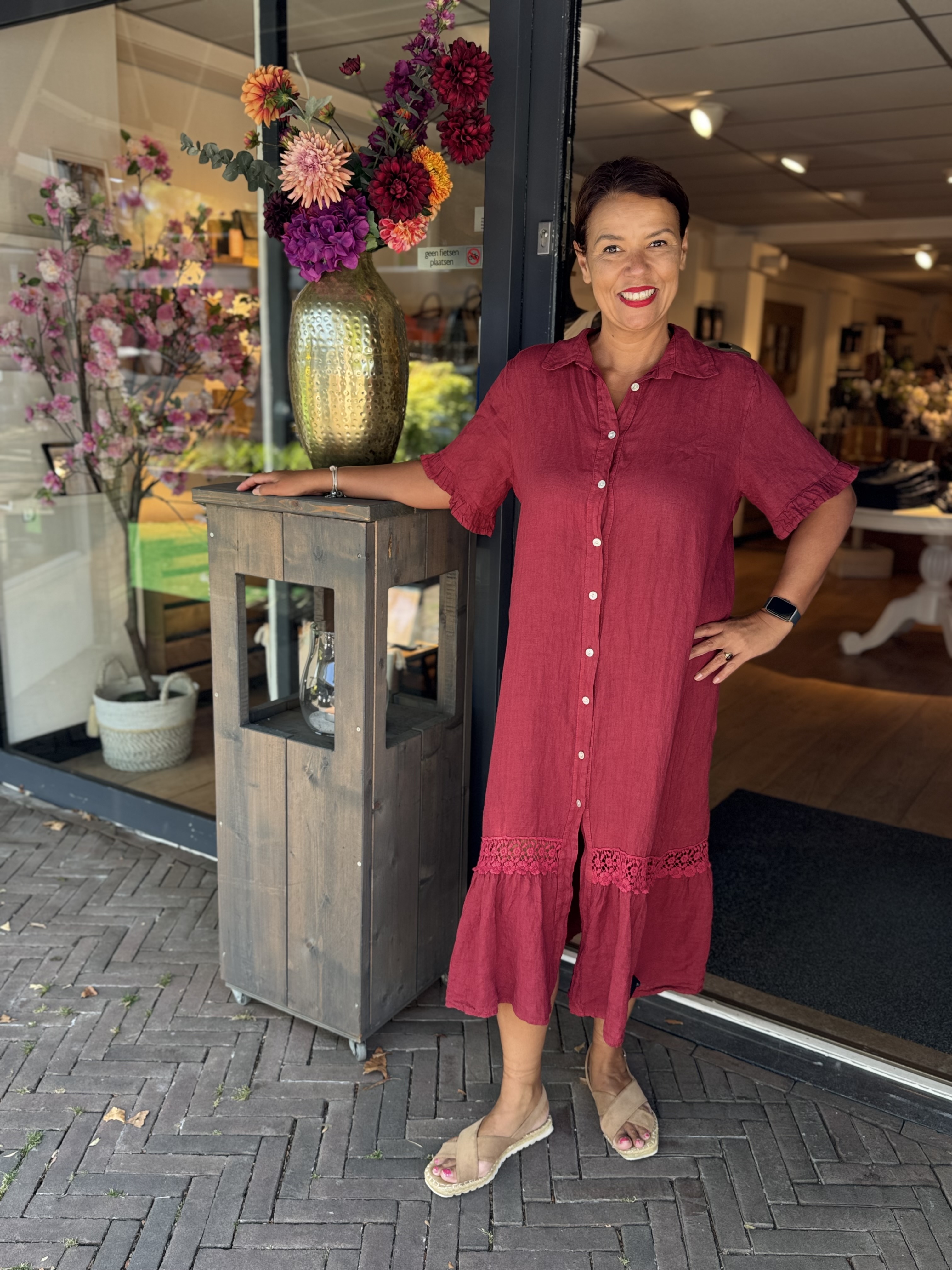 Ava Linnen Jurk Bordeaux