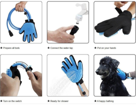 Hondenborstel handschoen met water aansluiting