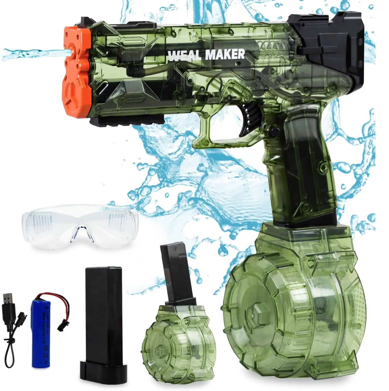 Elektrisch waterpistool met terugslag -  Groen