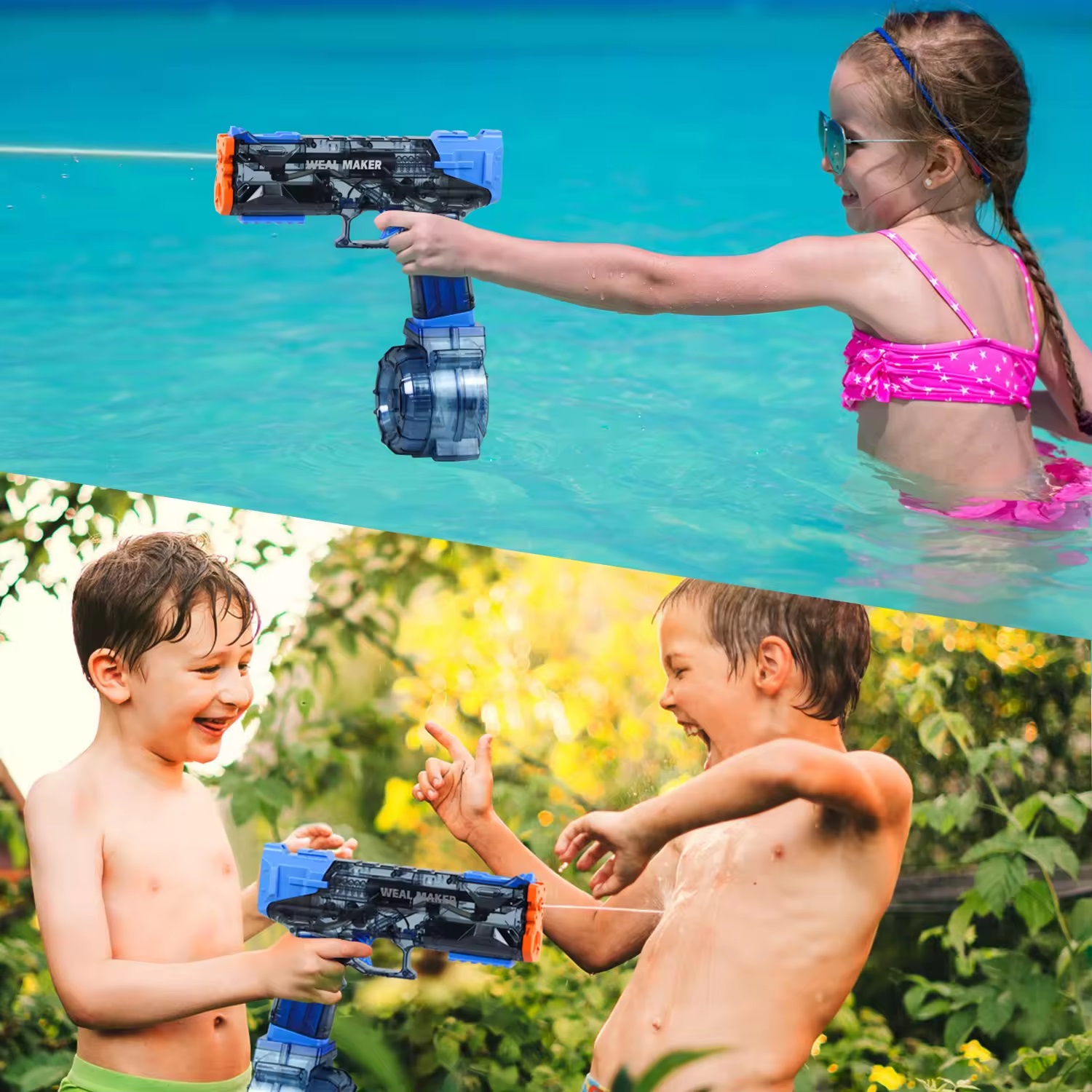 Elektrisch waterpistool met terugslag -  Blauw