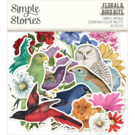 Simple Vintage Essentials Bits & Pieces Die-Cuts 45/Pkg Floral & Birds, Color Palette 
