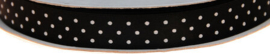 Zwart dubbelzijdig satijnband met witte stippen 13 mm