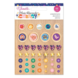 Shimelle Main Character Energy Embellishment Mix 44/Pkg Buttons, Sequins And Enamel Dots  