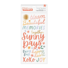 Pebbles Sunny Bloom Thickers Stickers 80/Pkg Phrase, Gold Foil Foam