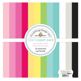 Doodlebug Textured Double-Sided Cardstock 12"X12" 12/Pkg My Happy Place