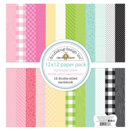 Doodlebug Petite Prints Double-Sided Cardstock 12"X12" 12/Pk My Happy Place, 12 Designs/1 Each