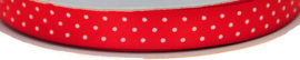 Rood dubbelzijdig satijnband met witte stippen 13 mm