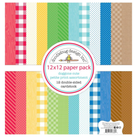 Doodlebug Petite Prints Double-Sided Cardstock 12"X12" 12/Pk Doggone Cute, 12 Designs/1 Each  