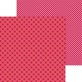 Doodlebug Petite Prints Plaid/Polka Dot Cardstock 12"X12" Ruby  