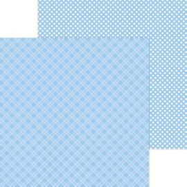 Doodlebug Petite Prints Plaid/Polka Dot Cardstock 12"X12" Bubble Blue  
