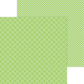 Doodlebug Petite Prints Plaid/Polka Dot Cardstock 12"X12" Limeade  