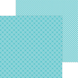 Doodlebug Petite Prints Plaid/Polka Dot Cardstock 12"X12" Swimming Pool  