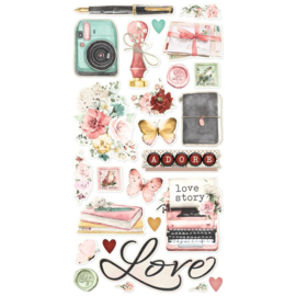 Simple Vintage Love Story Chipboard Stickers 6"X12"  
