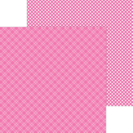 Doodlebug Petite Prints Plaid/Polka Dot Cardstock 12"X12" Bubblegum  