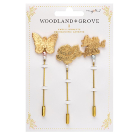 Maggie Holmes Woodland Grove Charm Pins 3/Pkg W/Gold Foil  