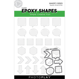 PhotoPlay Clear Epoxy Shapes With Die Squares & Word preorder