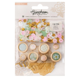 Crate Paper Gingham Garden Embellishment Buttons 20/Pkg W/Gold Foil  