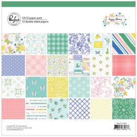 PinkFresh Studio Double-Sided Paper Pack 12"X12" 12/Pkg Happy Blooms, 12 Designs/1 Each 