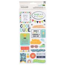 Pebbles Cool Boy Thickers Stickers 50/Pkg Phrase, Silver Foil