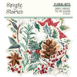 Simple Vintage 'Tis The Season Bits & Pieces Die-Cuts 43/Pkg Floral