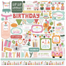 Echo Park A Birthday Wish Girl Cardstock Stickers 12"X12" Elements