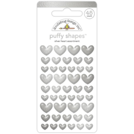 Doodlebug Puffy Stickers 6/Pkg Silver Heart, Hello Again  