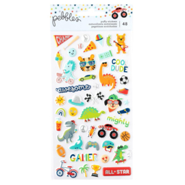 Pebbles Cool Boy Puffy Stickers 48/Pkg Icons, Silver Foil