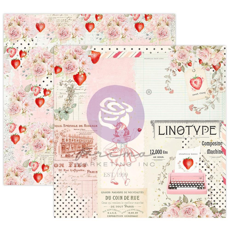 Prima Marketing Strawberry Milkshake Double-Sided Cardstock 12"X12" Sweet Pink, W/Foil Details 