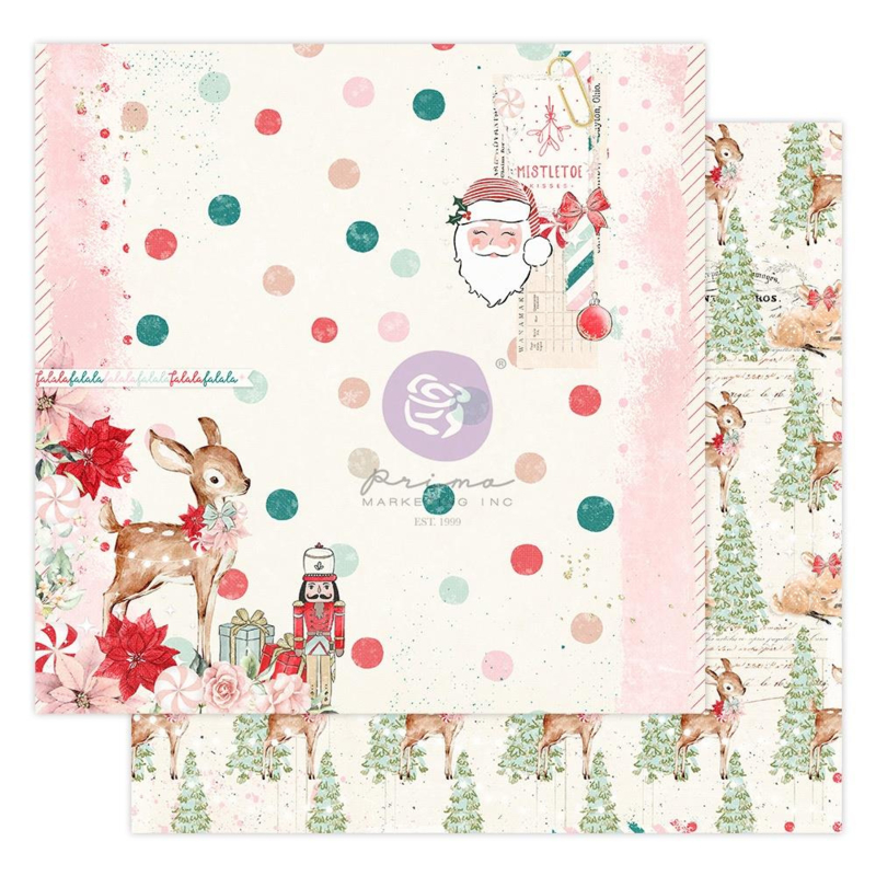 Prima Marketing Candy Cane Lane Double-Sided Cardstock 12"X12" Red Peppermint, W/Foil Details  
