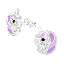 Kinderoorbellen Sterling zilver 925 Unicorn met kristal