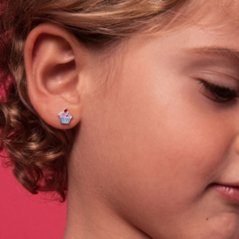 Kinderoorbellen Sterling zilver 925 met schroefsluiting Cupcake "In Season Jewelry"