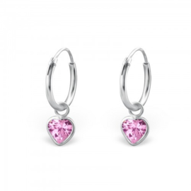 Creolen Sterling zilver 925 Hartjes met roze zirkonia