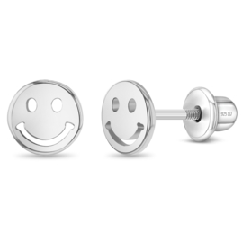 Kinderoorbellen Sterling zilver 925 met schroefsluiting Smiley "In Season Jewelry"