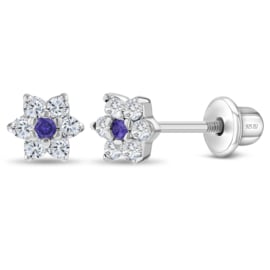 Kinderoorbellen Sterling zilver 925 met schroefsluiting Bloem paars "In Season Jewelry"