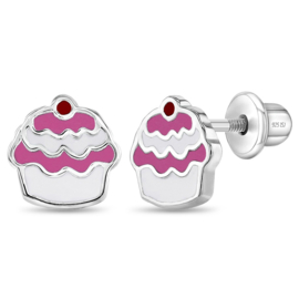 Kinderoorbellen Sterling zilver 925 met schroefsluiting Cupcake "In Season Jewelry"