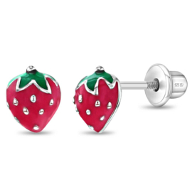 Kinderoorbellen Sterling zilver 925 met schroefsluiting Aardbei "In Season Jewelry"