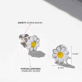 Kinderoorbellen Sterling zilver 925 met schroefsluiting Madeliefje "In Season Jewelry"