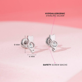 Kinderoorbellen Sterling zilver 925 met schroefsluiting Poesje "In Season Jewelry"