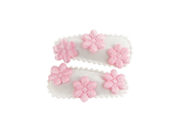 Babyhaarspeldjes wit satijn met roze bloemen