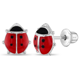 Kinderoorbellen Sterling zilver 925 met schroefsluiting Lieveheersbeestje "In Season Jewelry"