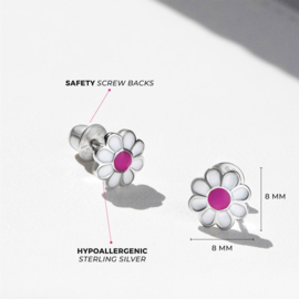Kinderoorbellen Sterling zilver 925 met schroefsluiting Madeliefje "In Season Jewelry"