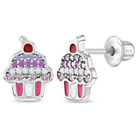 Kinderoorbellen Sterling zilver 925 met schroefsluiting Cupcake "In Season Jewelry"