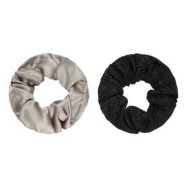 Haarelastiekjes scrunchie beige/zwart