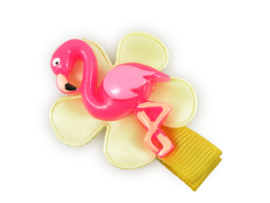 Lokknipje met bloem geel met flamingo
