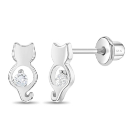 Kinderoorbellen Sterling zilver 925 met schroefsluiting Poesje "In Season Jewelry"