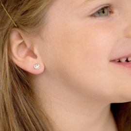 Kinderoorbellen Sterling zilver 925 met schroefsluiting Smiley "In Season Jewelry"